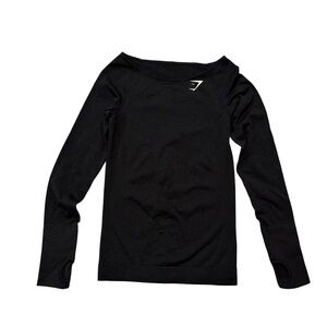 Gymshark Everyday Seamless Wide Neck Long Sleeve Top with Thumbholes dark gray